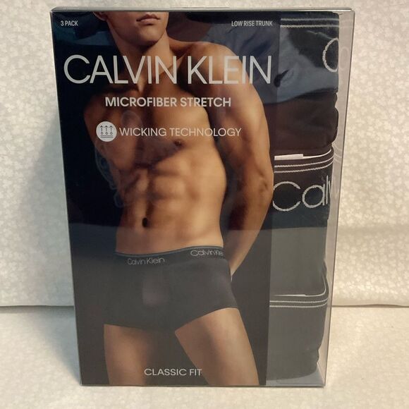 Calvin Klein XLarge 3-Pack Black Classic Fit Microfiber Stretch LOW RISE Truck - Picture 1 of 4